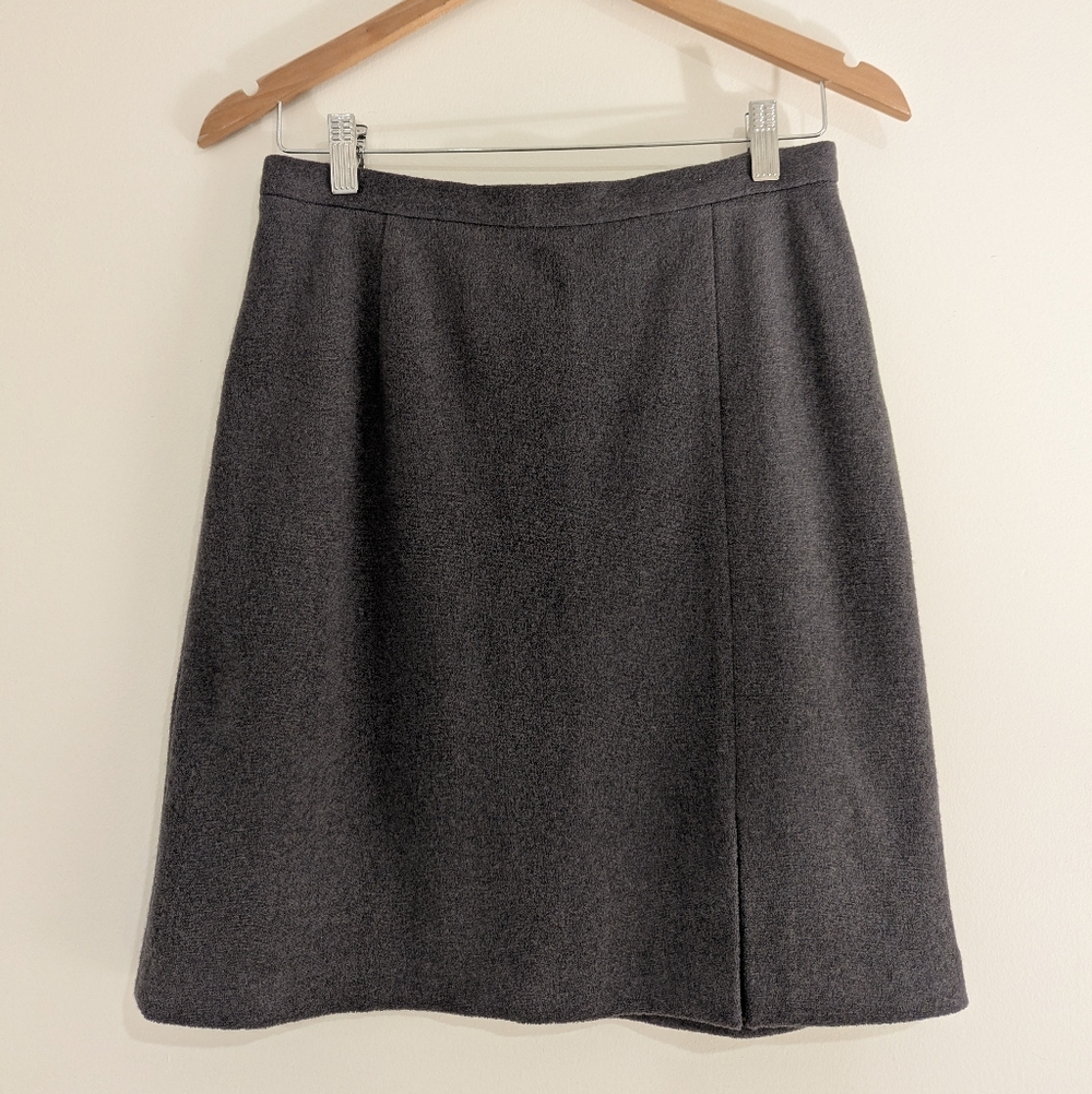 🏷️Charcoal Wool Blend Pencil Skirt Size US 6/ EU 38 Front Slit Career Business